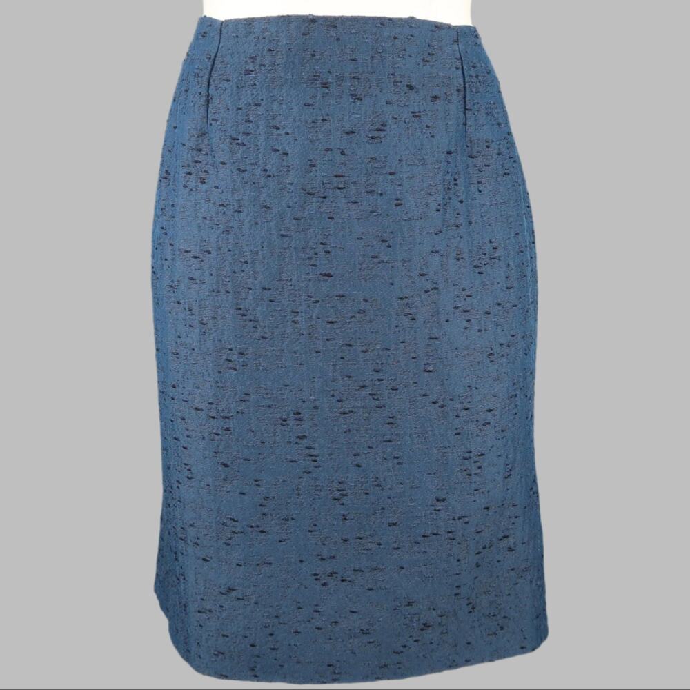 VALENTINO Size 6 Blue Viscose Blend Textured Pencil Skirt